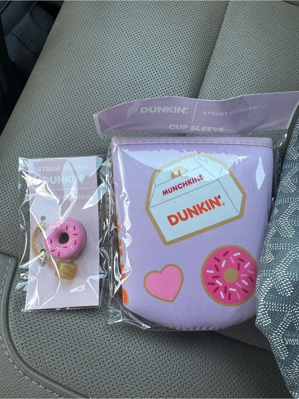 Dunkin’ Donuts Stoney clover Lavender Donut Cup Sleeve & Straw Topper Set